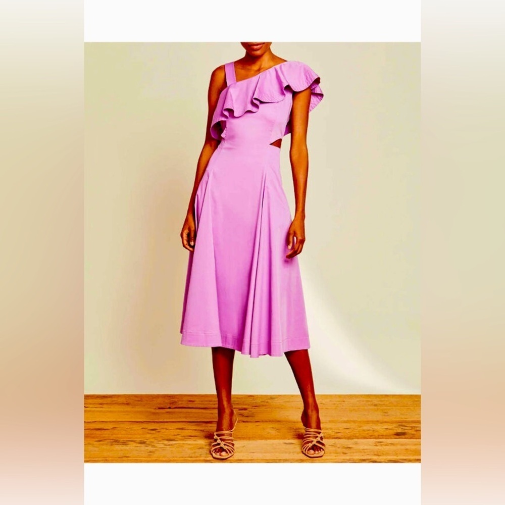 NWT Veronica Beard Beilla Ruffled Cotton Blend Poplin Cutout Midi Dress Purple 2